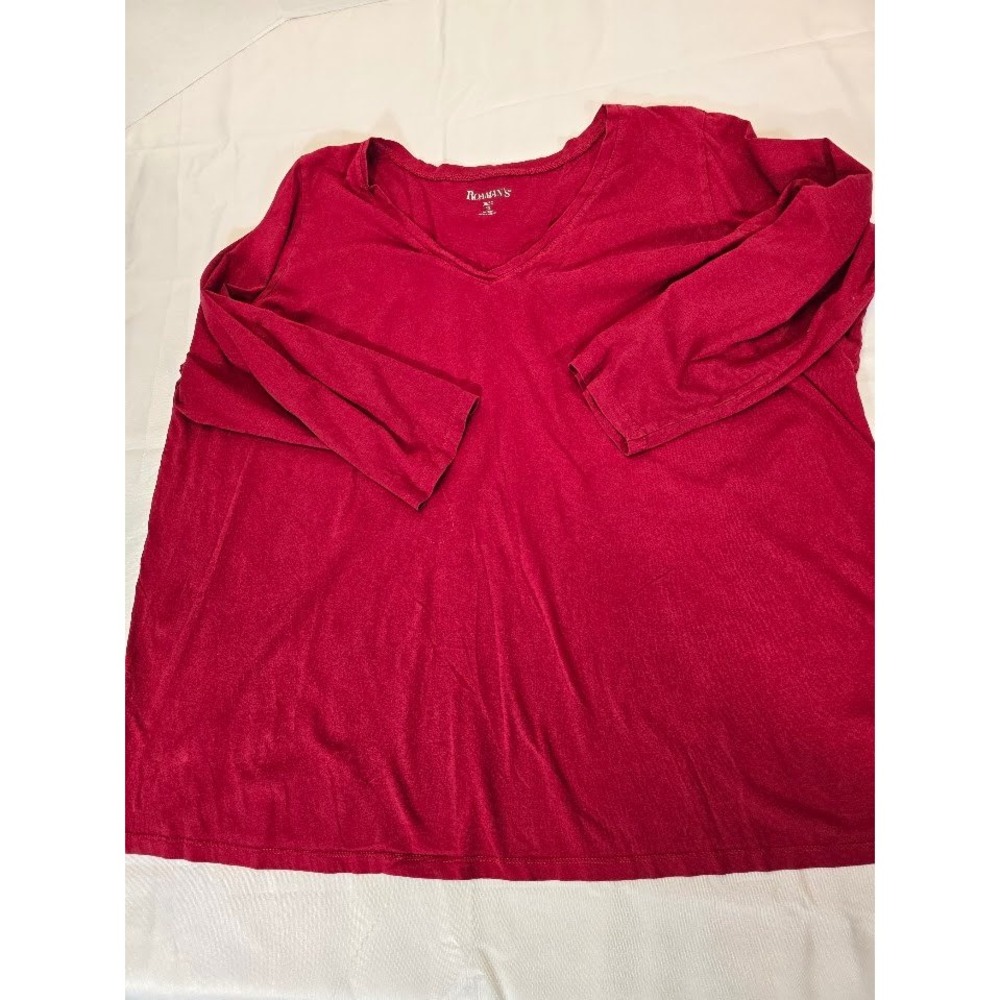 Roman's Woman's Red V-Neck Long Sleeve Casual‎ Top